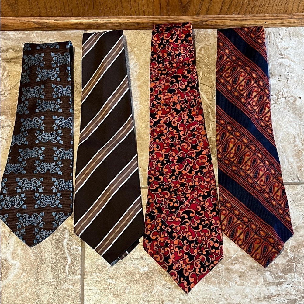 Vintage 70s Men's Tie Collection - Brown, Blue, Orange, Red Colorways - Set of 4